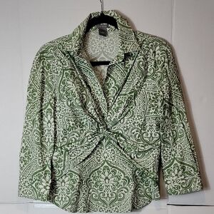 Ann Taylor Green and White Twist-Front Blazer